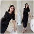 Women Elegant Short Sleeves Dress With Rose Decor